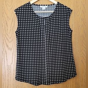 Liz Claiborne Black and white keyhole pleating detail sleeveless blouse S